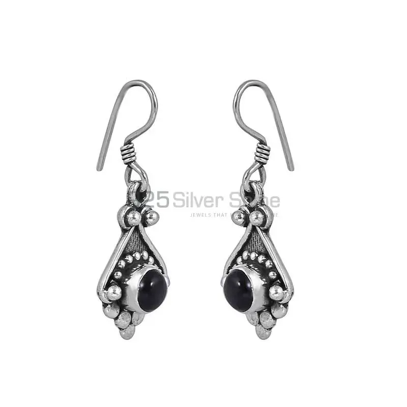 Black Onyx Semi Precious Gemstone Earring In Sterling Silver Jewelry 925SE42_0