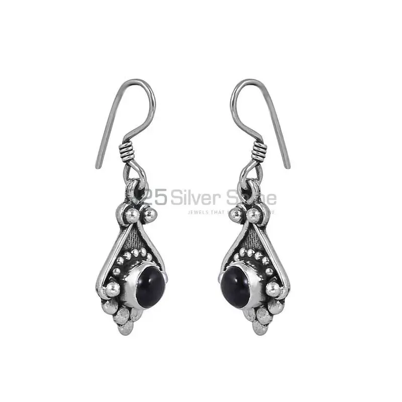 Black Onyx Semi Precious Gemstone Earring In Sterling Silver Jewelry 925SE42_2