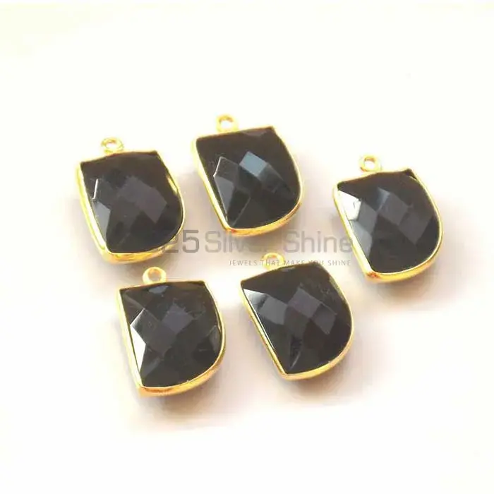 Black Onyx Uncut Gemstone Single Bail Bezel Sterling Silver Gold Vermeil Gemstone Connector 925GC345