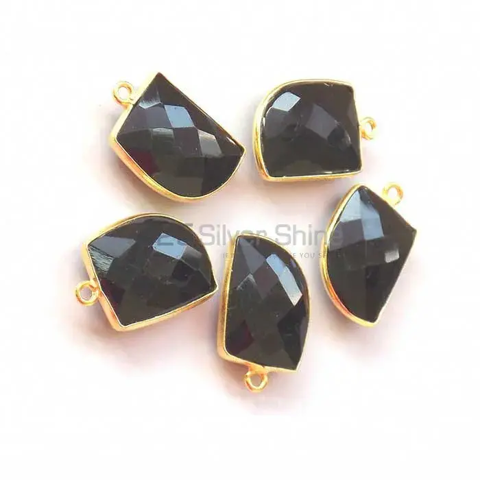 Black Onyx Uncut Gemstone Single Bail Bezel Sterling Silver Gold Vermeil Gemstone Connector 925GC345_1