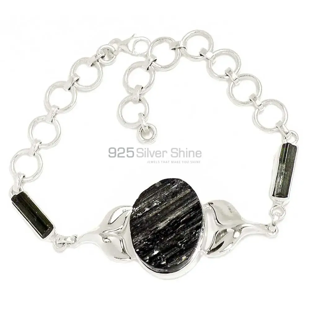 Black Tourmaline Wholesale Gemstone Handmade Bracelets In 925 Sterling Silver Jewelry 925SB297-2