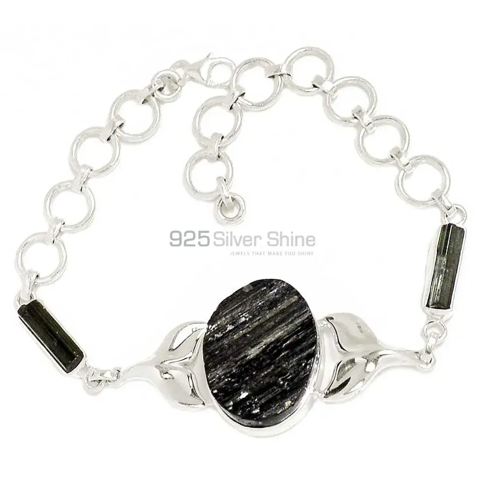 Black Tourmaline Gemstone Handmade Bracelets In 925 Sterling Silver Jewelry 925SB297-2