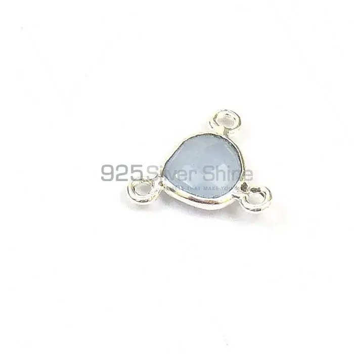 Blue Chalcedony Heart Gemstone Triple Bail Bezel Sterling Silver Connector 925GC129