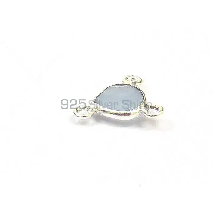 Blue Chalcedony Heart Gemstone Triple Bail Bezel Sterling Silver Connector 925GC129_1