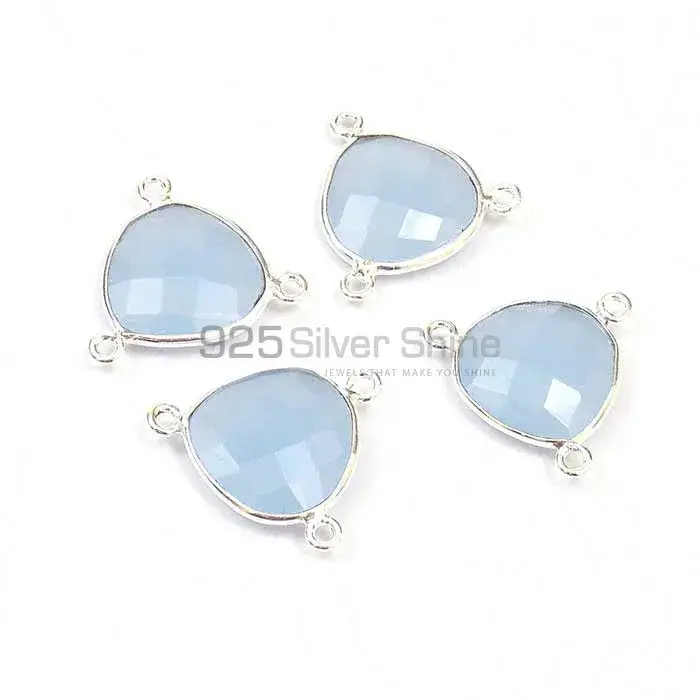 Blue Chalcedony Heart Gemstone Triple Bail Bezel Sterling Silver Connector 925GC129_3