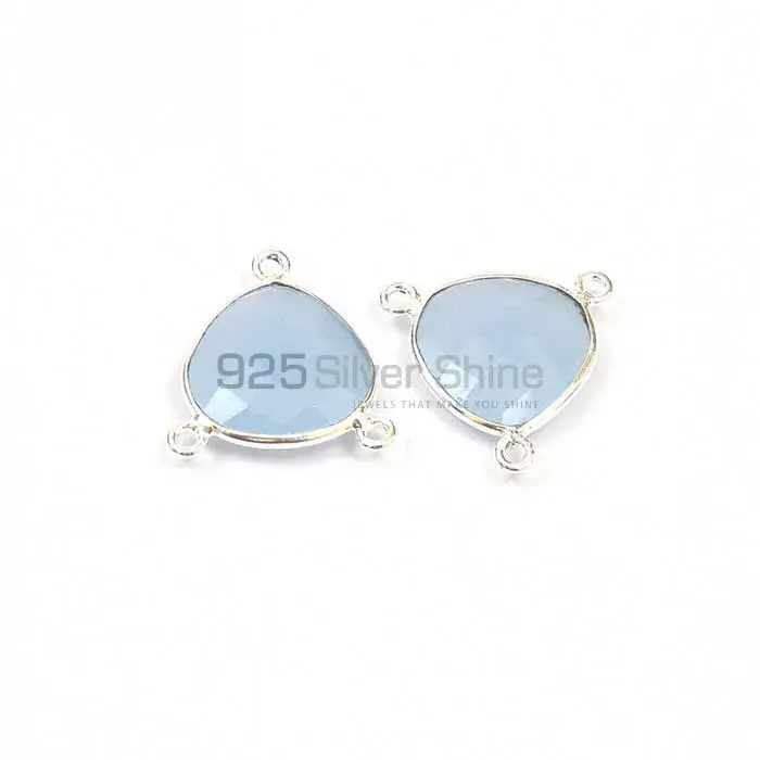 Blue Chalcedony Heart Gemstone Triple Bail Bezel Sterling Silver Connector 925GC129_4