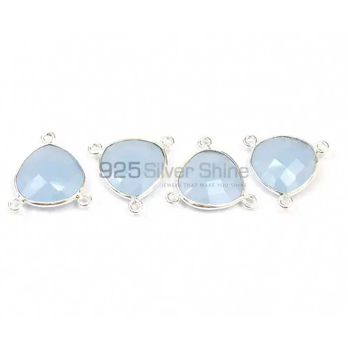 Blue Chalcedony Heart Gemstone Triple Bail Bezel Sterling Silver Connector 925GC129_5