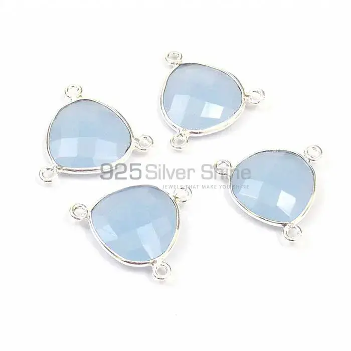 Blue Chalcedony Heart Gemstone Triple Bail Bezel Sterling Silver Connector 925GC129_6