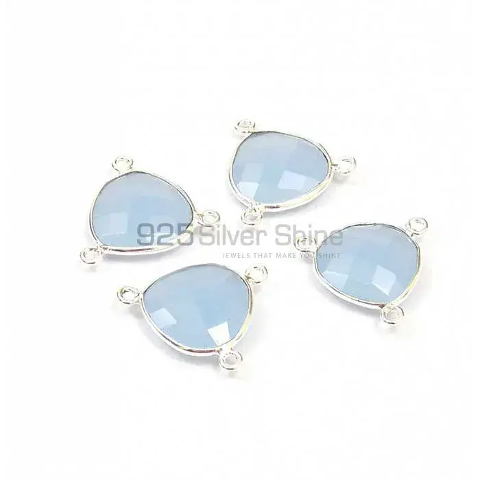 Blue Chalcedony Heart Gemstone Triple Bail Bezel Sterling Silver Connector 925GC129_7