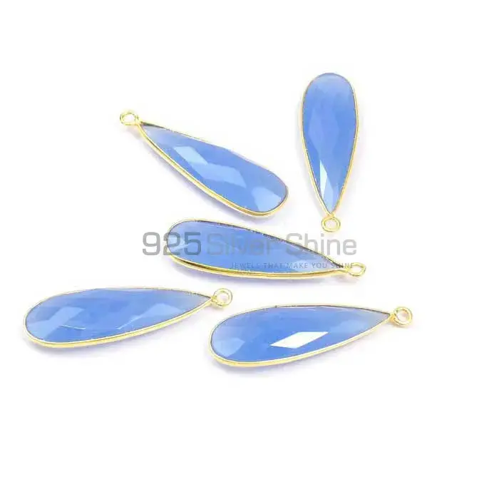 Blue Chalcedony Oval Gemstone Double Bail Bezel Sterling Silver Gold Vermeil Connector 925GC139_2