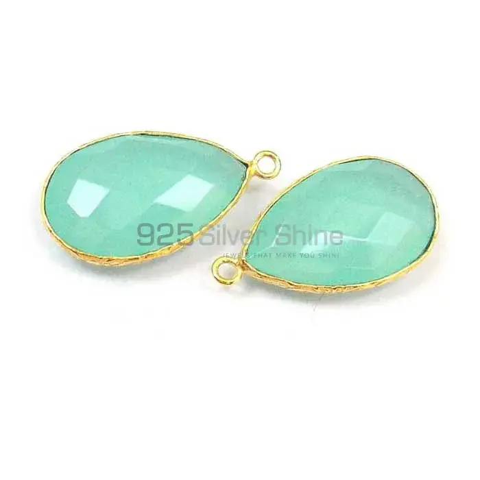 Blue Chalcedony Pear Gemstone Single Bail Bezel Sterling Silver Gold Vermeil Connector 925GC170