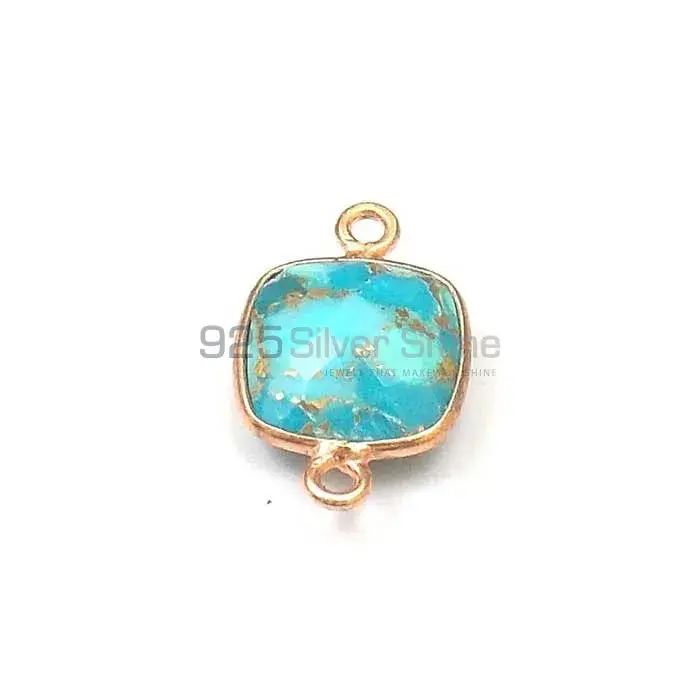 Blue Copper Turquoise Cushion Gemstone Double Bail Bezel Sterling Silver Gold Vermeil Gemstone Connector 925GC385