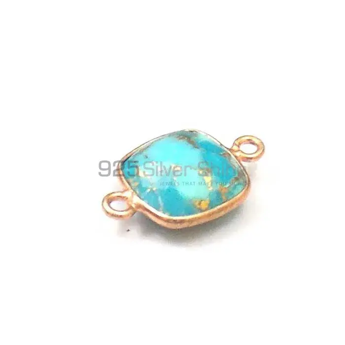 Blue Copper Turquoise Cushion Gemstone Double Bail Bezel Sterling Silver Gold Vermeil Gemstone Connector 925GC385_0