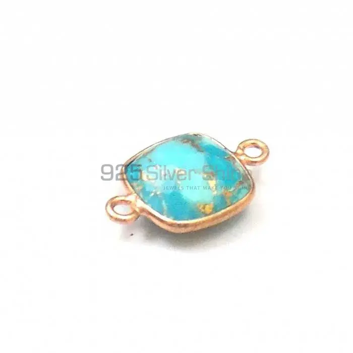 Blue Copper Turquoise Cushion Gemstone Double Bail Bezel Sterling Silver Gold Vermeil Gemstone Connector 925GC385_1