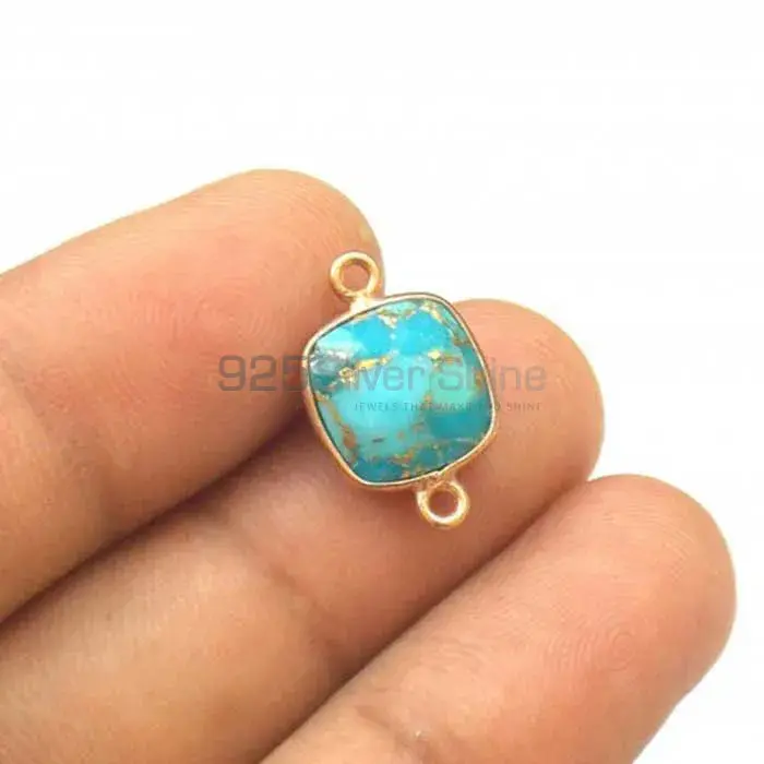 Blue Copper Turquoise Cushion Gemstone Double Bail Bezel Sterling Silver Gold Vermeil Gemstone Connector 925GC385_4