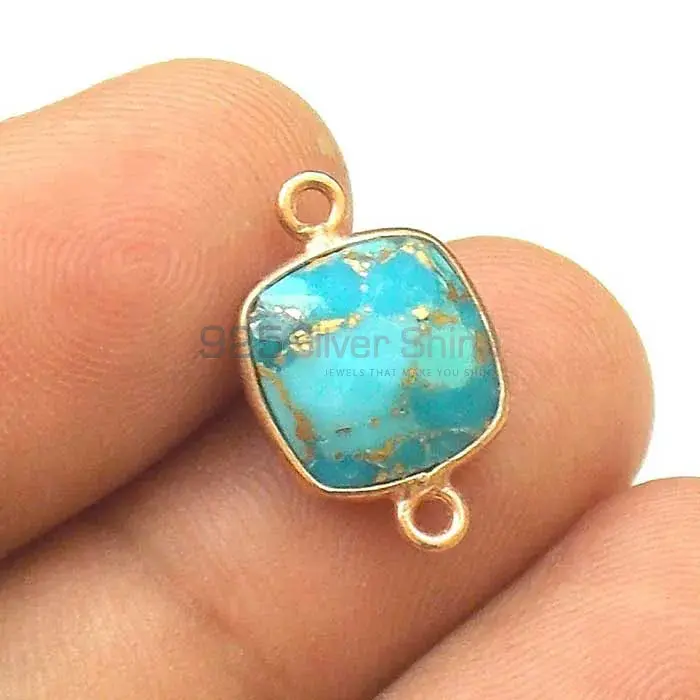 Blue Copper Turquoise Cushion Gemstone Double Bail Bezel Sterling Silver Gold Vermeil Gemstone Connector 925GC385_5