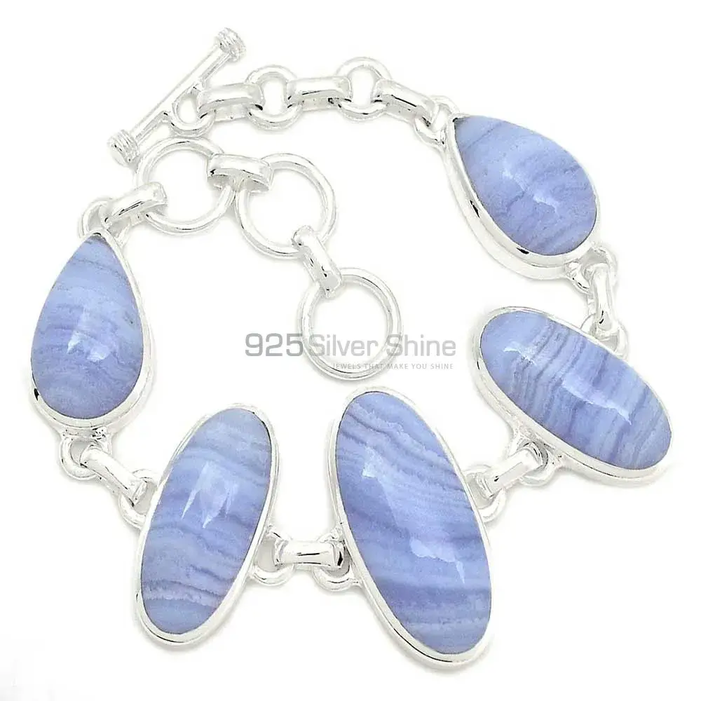Blue Lace Agate Best Quality Gemstone Bracelets Suppliers In 925 Fine Silver Jewelry 925SB307-1