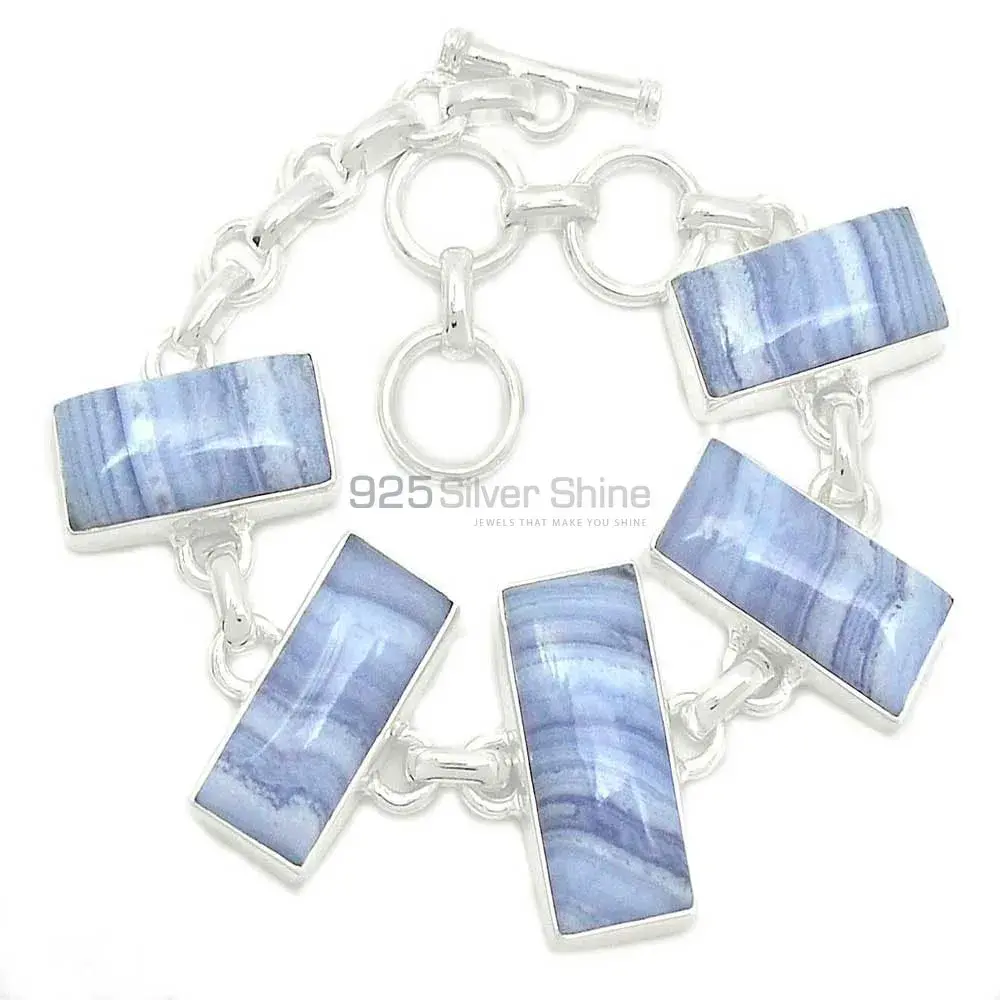 Blue Lace Agate Gemstone Handmade Bracelets In 925 Sterling Silver Jewelry 925SB307-2