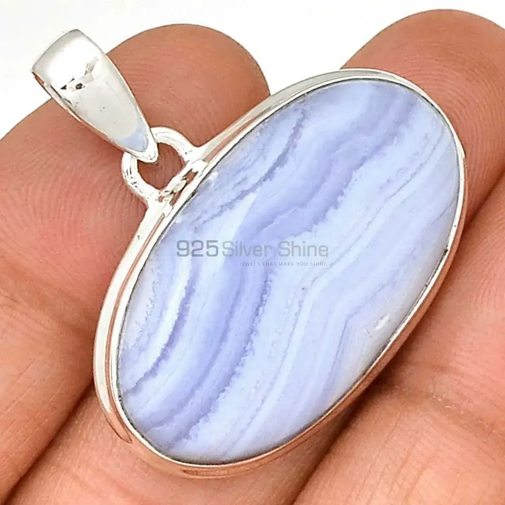 Blue Lace Agate Gemstone Handmade Pendants In 925 Sterling Silver Jewelry 925SP166_14