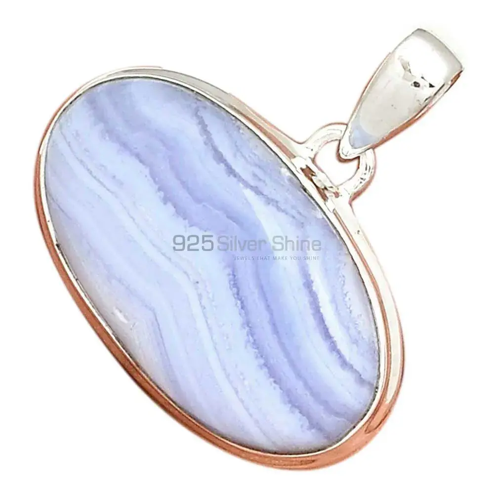 Blue Lace Agate Gemstone Handmade Pendants In 925 Sterling Silver Jewelry 925SP166_16