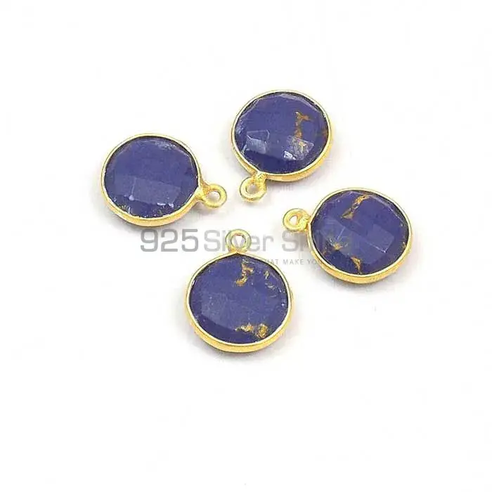 Blue Lapis Round Gemstone Single Bail Bezel Sterling Silver Gold Vermeil Gemstone Connector 925GC364
