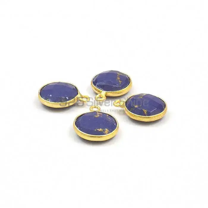 Blue Lapis Round Gemstone Single Bail Bezel Sterling Silver Gold Vermeil Gemstone Connector 925GC364_0