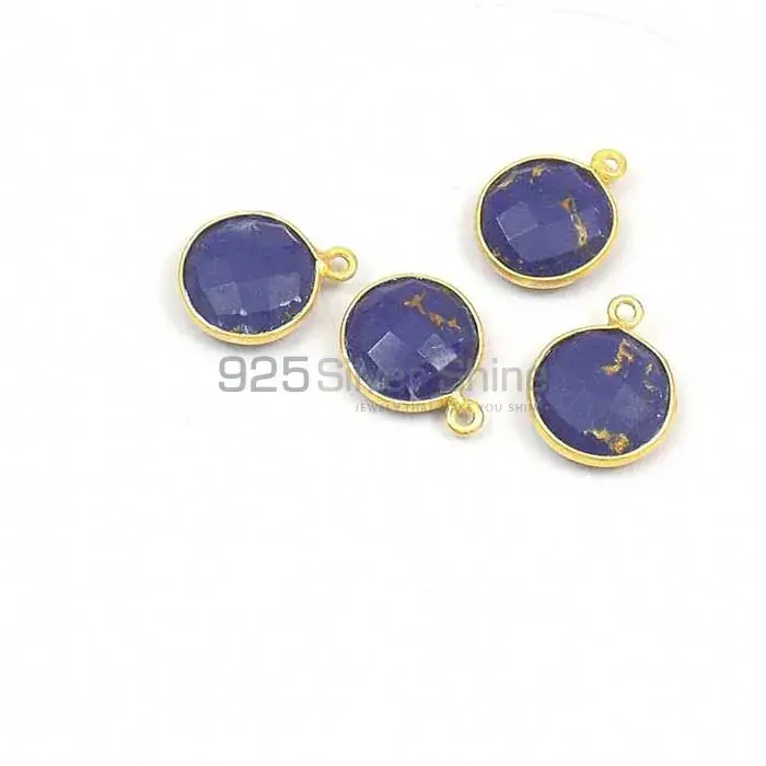 Blue Lapis Round Gemstone Single Bail Bezel Sterling Silver Gold Vermeil Gemstone Connector 925GC364_2