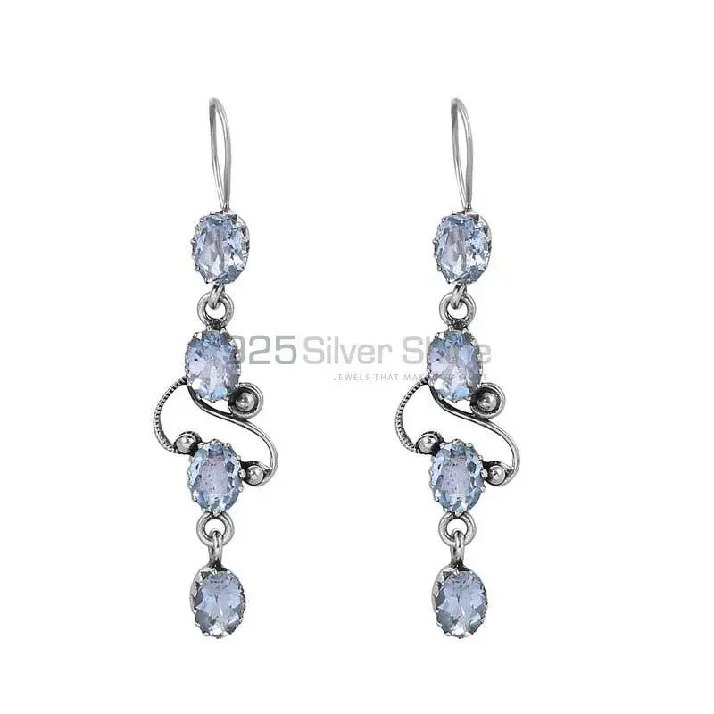 Blue Topaz Gems Stone Earring In 925 Sterling Silver Jewelry 925SE10