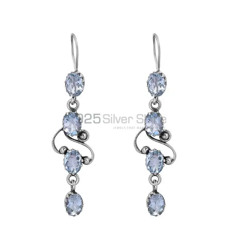 Blue Topaz Gems Stone Earring In 925 Sterling Silver Jewelry 925SE10_0