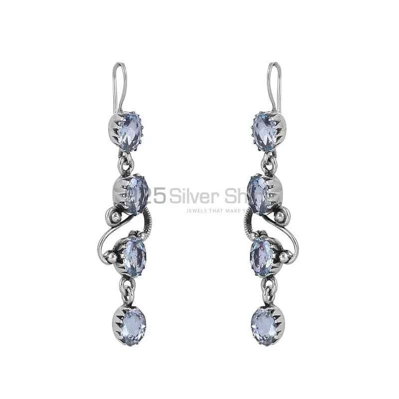 Blue Topaz Gems Stone Earring In 925 Sterling Silver Jewelry 925SE10_1