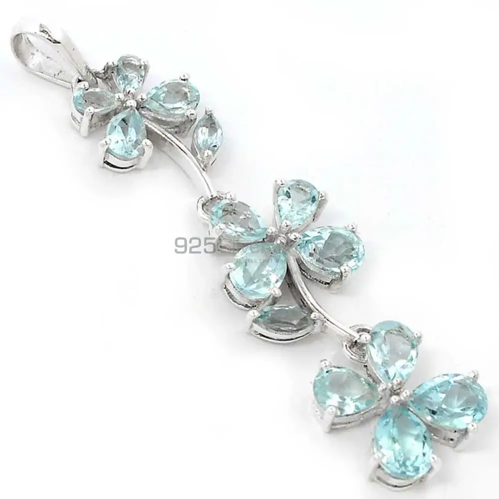 Blue Topaz Gemstone Handmade Pendants In 925 Sterling Silver Jewelry 925SSP329-1