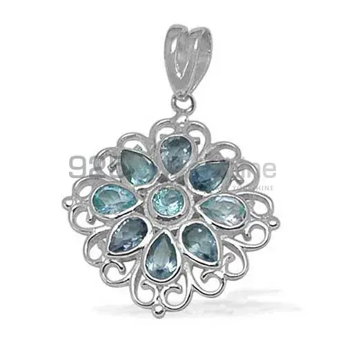 Blue Topaz Gemstone Pendants Exporters In 925 Solid Silver Jewelry 925SP1394