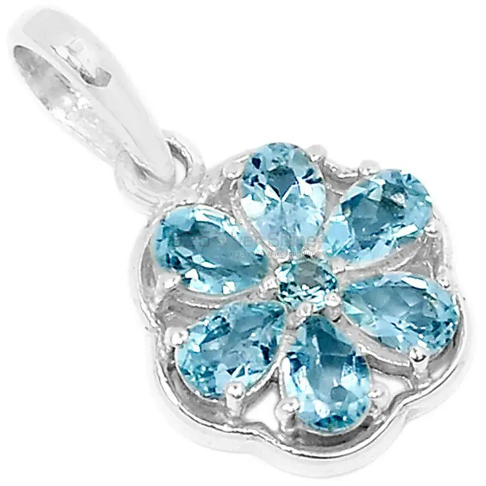 Blue Topaz Gemstone Pendants Exporters In 925 Solid Silver Jewelry 925SP294-4