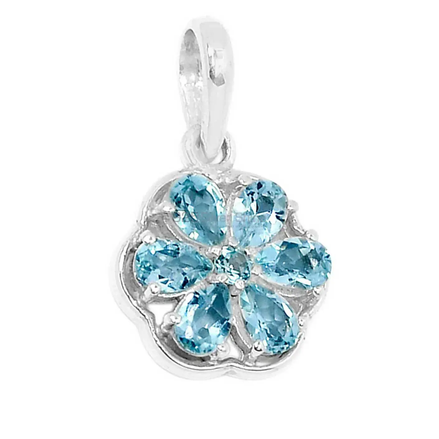 Blue Topaz Gemstone Pendants Exporters In 925 Solid Silver Jewelry 925SP294-4_1
