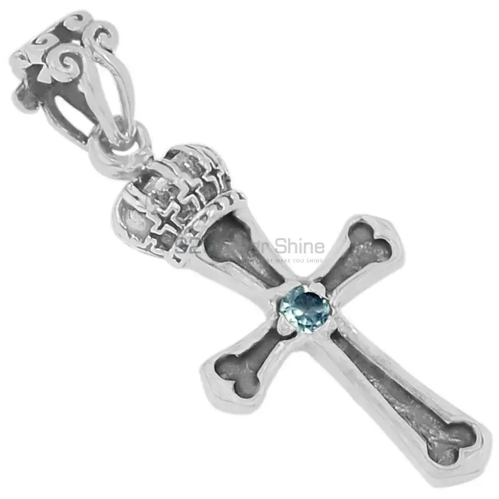 Blue Topaz Gemstone Pendants In 925 Solid Silver Jewelry 925SSP347-2_0