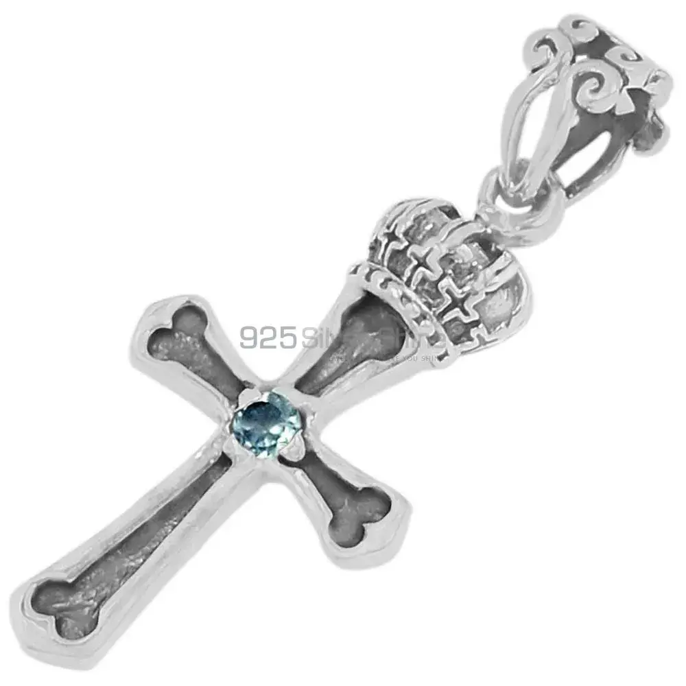 Blue Topaz Gemstone Pendants In 925 Solid Silver Jewelry 925SSP347-2_1