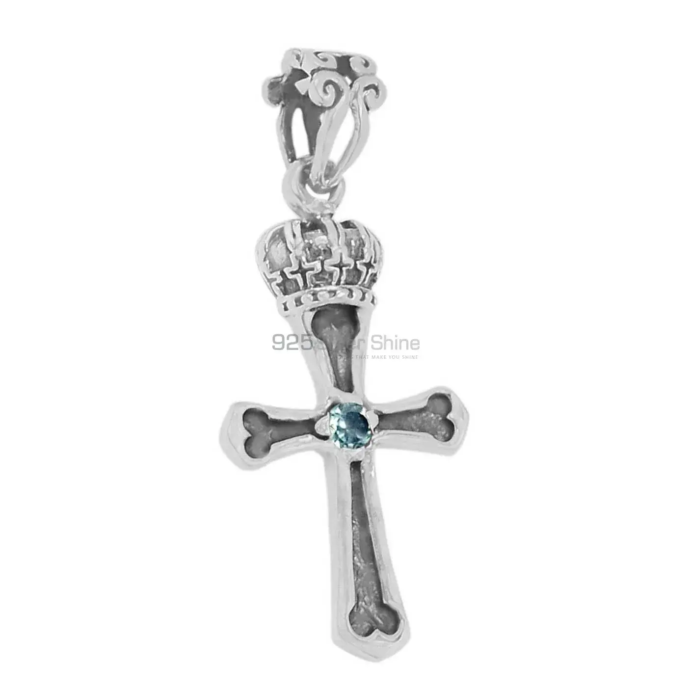 Blue Topaz Gemstone Pendants In 925 Solid Silver Jewelry 925SSP347-2_2