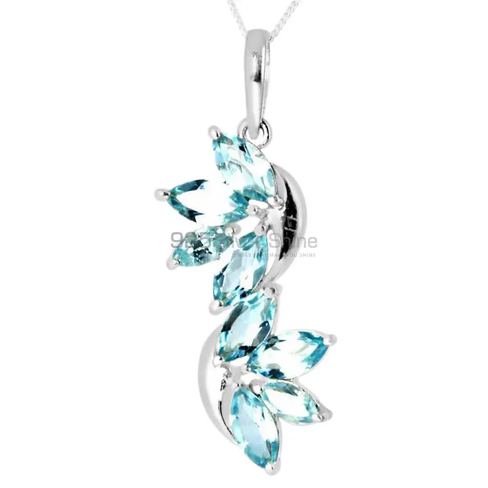 Blue Topaz Gemstone Pendants Suppliers In 925 Fine Silver Jewelry 925SP241-5