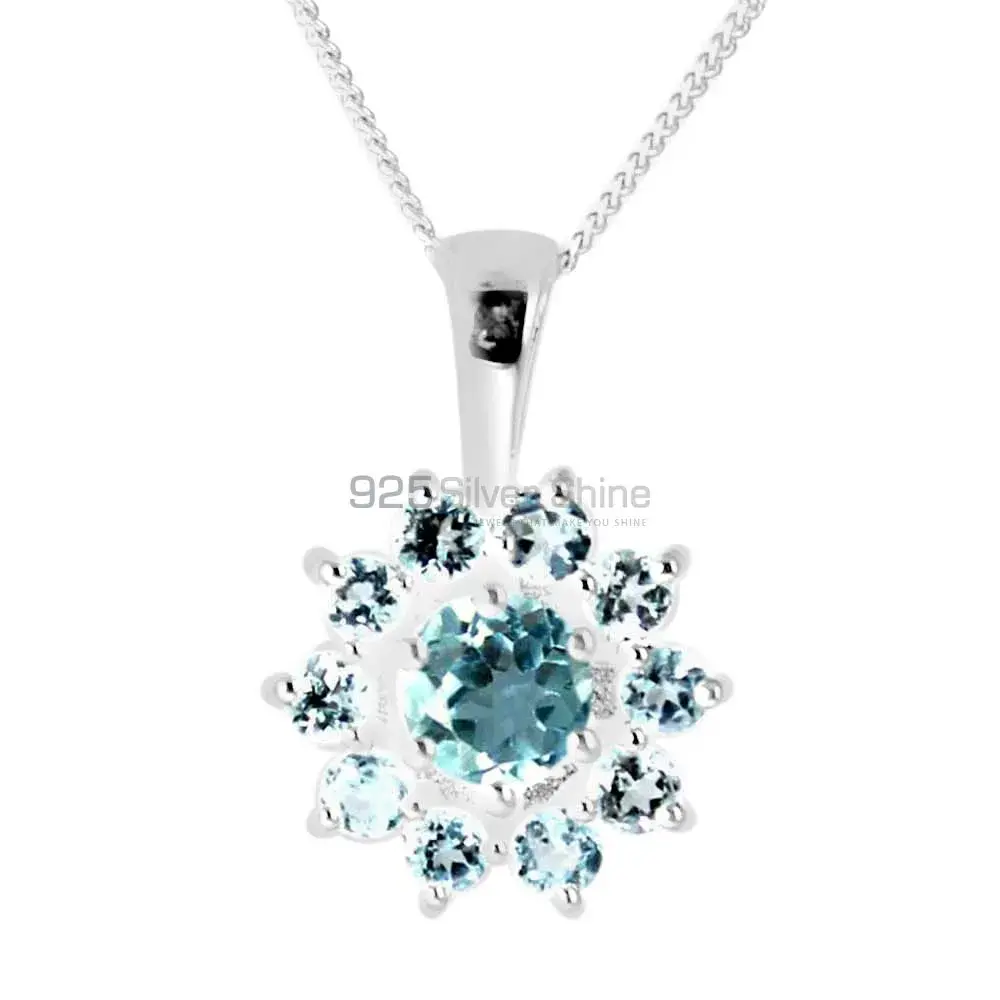Blue Topaz Gemstone Pendants Suppliers In 925 Fine Silver Jewelry 925SP250-3