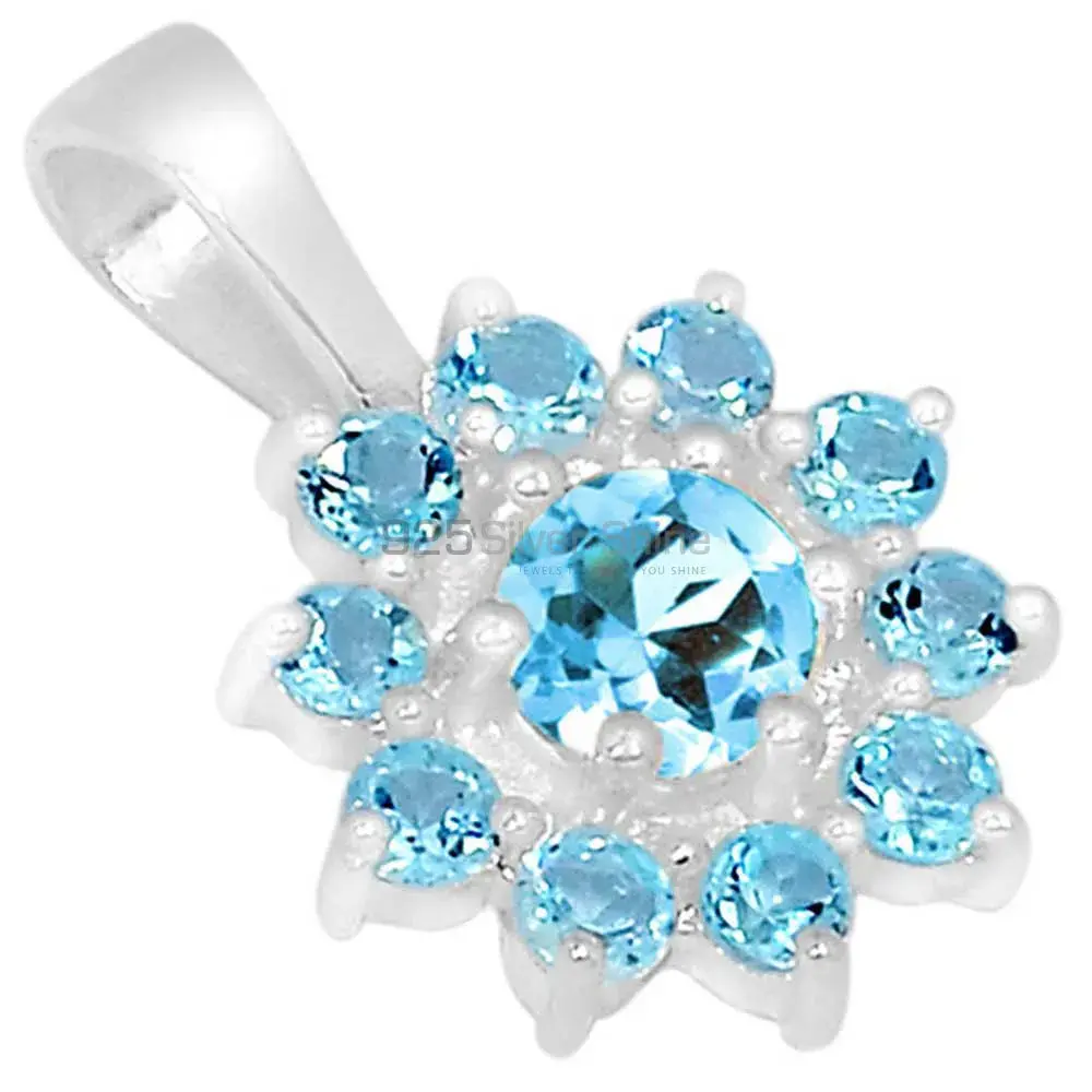 Blue Topaz Gemstone Pendants Suppliers In 925 Fine Silver Jewelry 925SP250-3_1