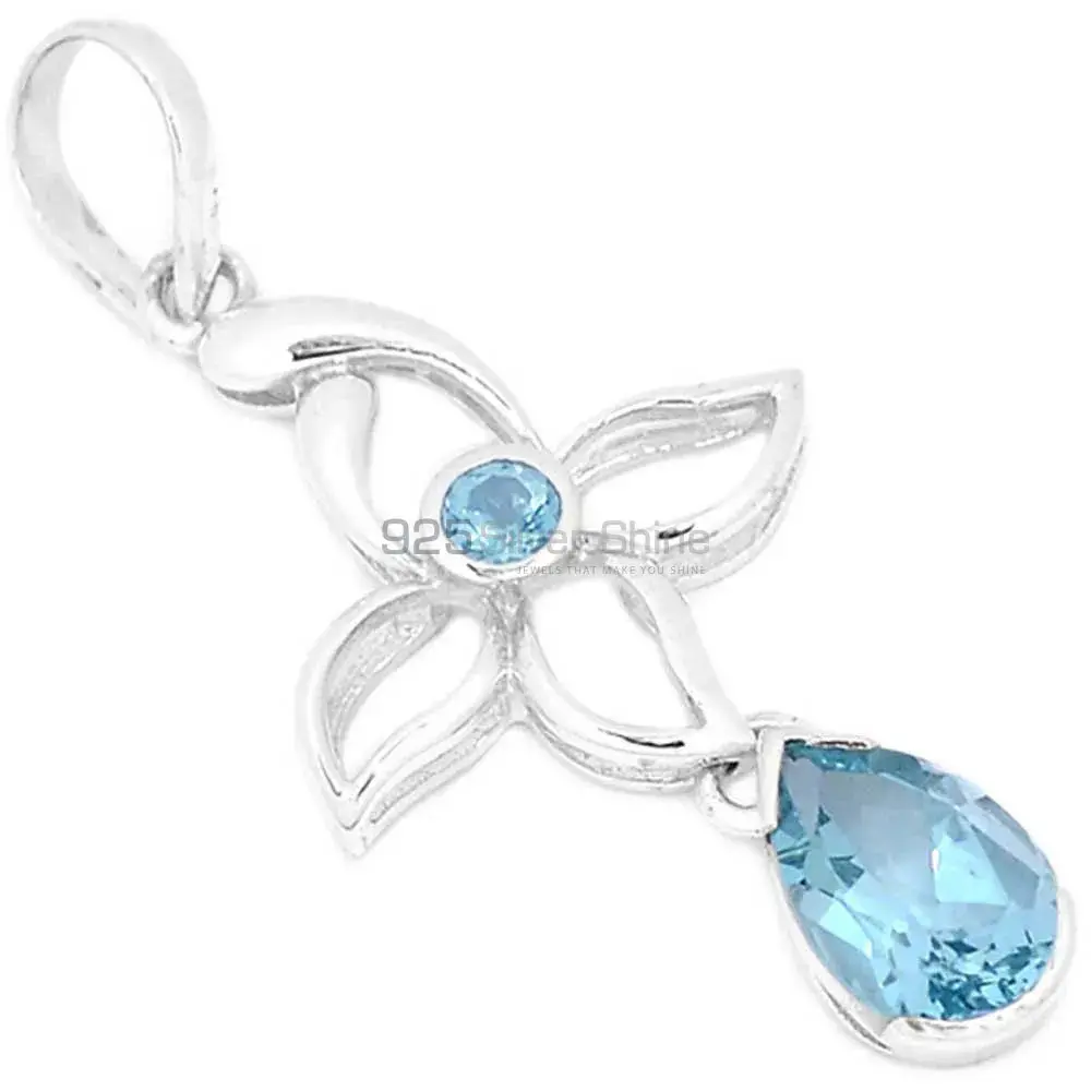 Blue Topaz Gemstone Pendants Wholesaler In Fine Sterling Silver Jewelry 925SP273-2