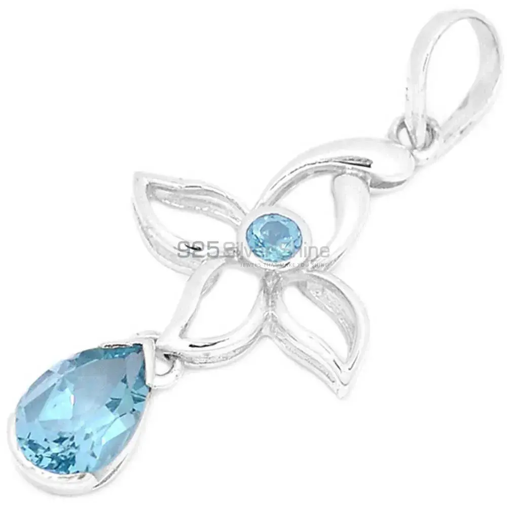 Blue Topaz Gemstone Pendants Wholesaler In Fine Sterling Silver Jewelry 925SP273-2_0