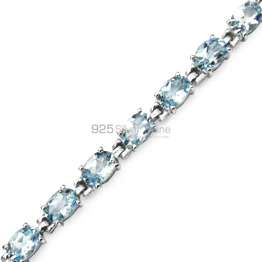Blue Topaz Gemstone Tennis Bracelets In Solid Silver Jewelry 925SB159