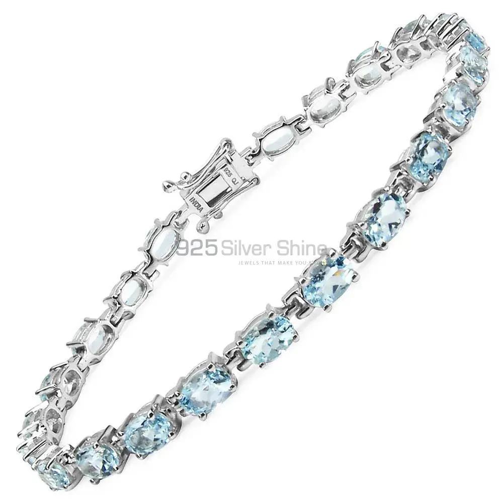 Blue Topaz Gemstone Tennis Bracelets In Solid Silver Jewelry 925SB159_0