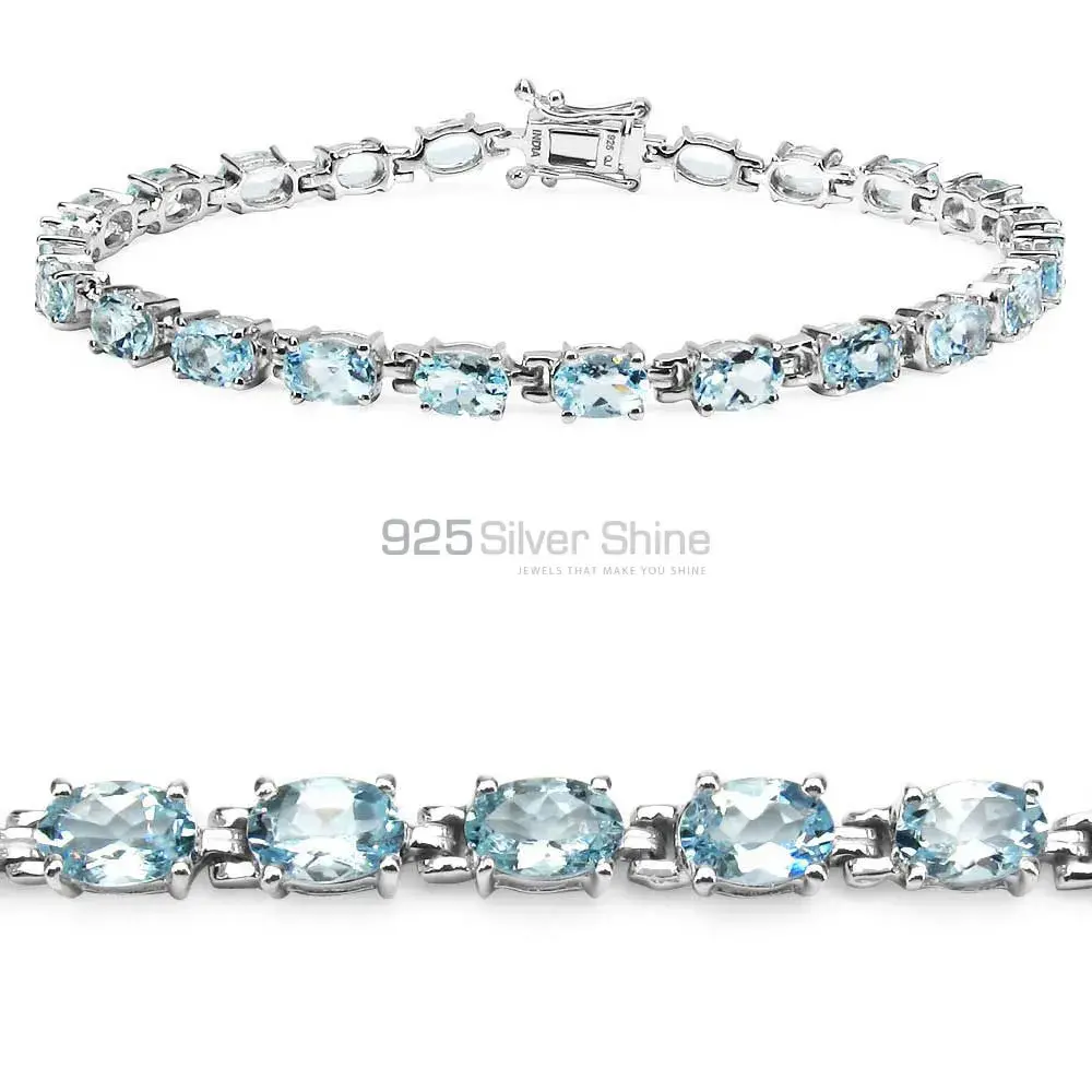 Blue Topaz Gemstone Tennis Bracelets In Solid Silver Jewelry 925SB159_1