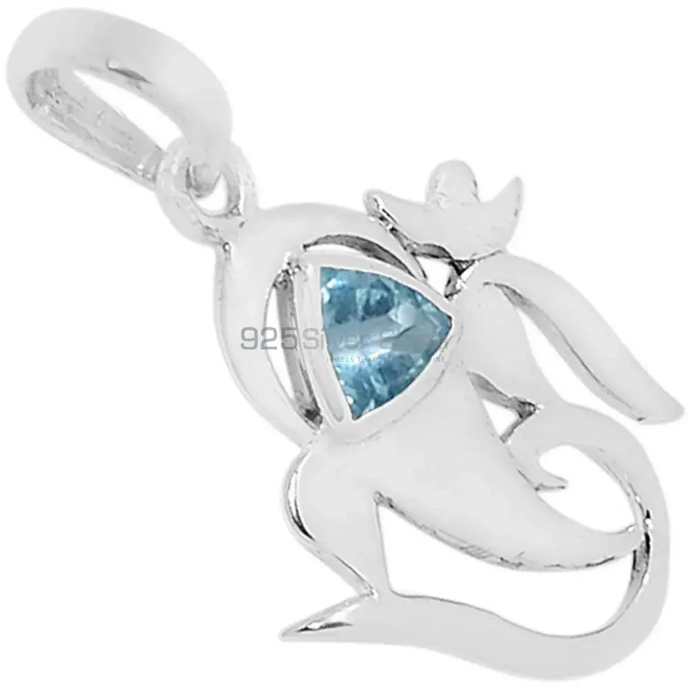 Blue Topaz Gemstone Top Quality Pendants In Solid Sterling Silver Jewelry 925SSP307-2