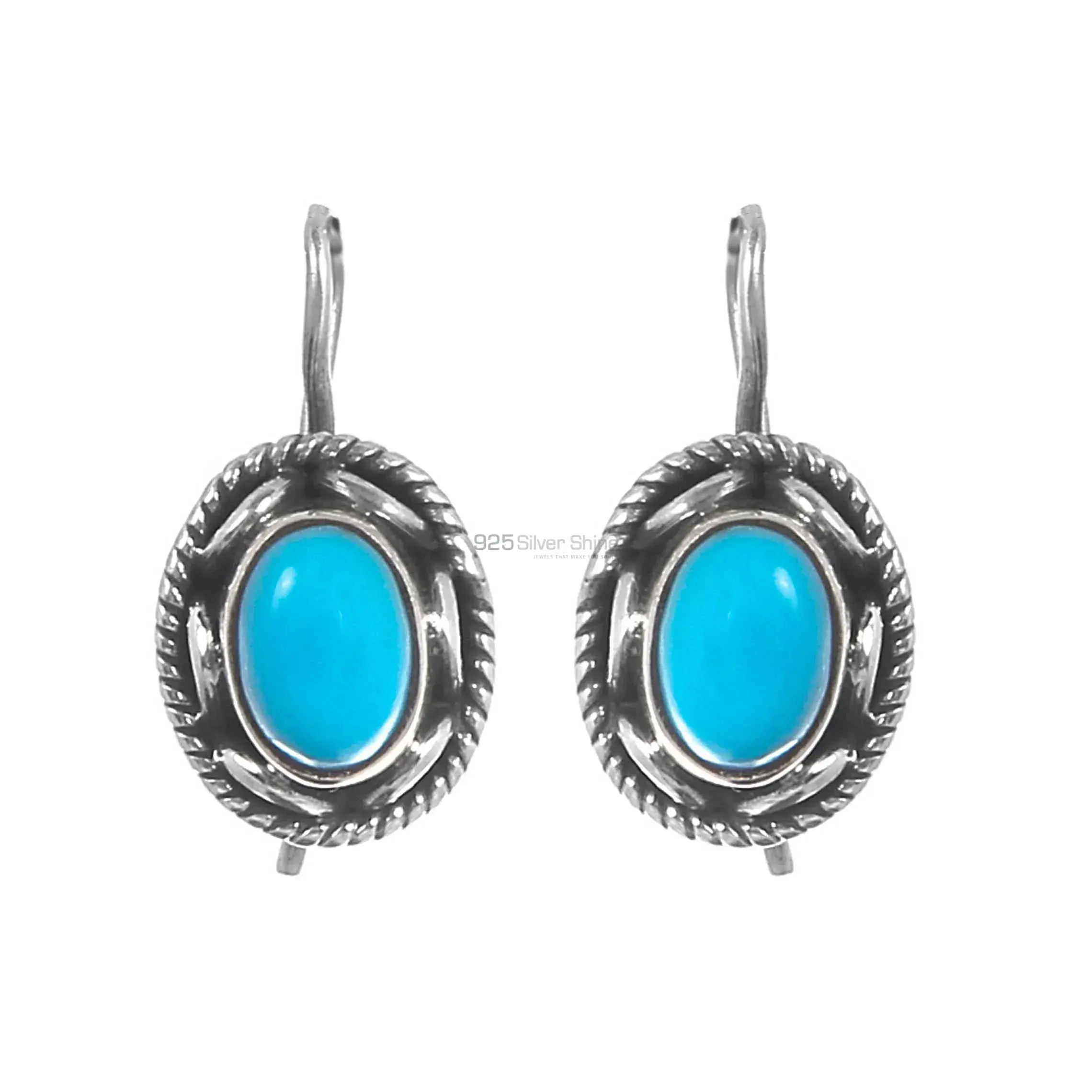Blue Turquoise Gemstone Earrings In Fine 925 Sterling Silver 925SE315
