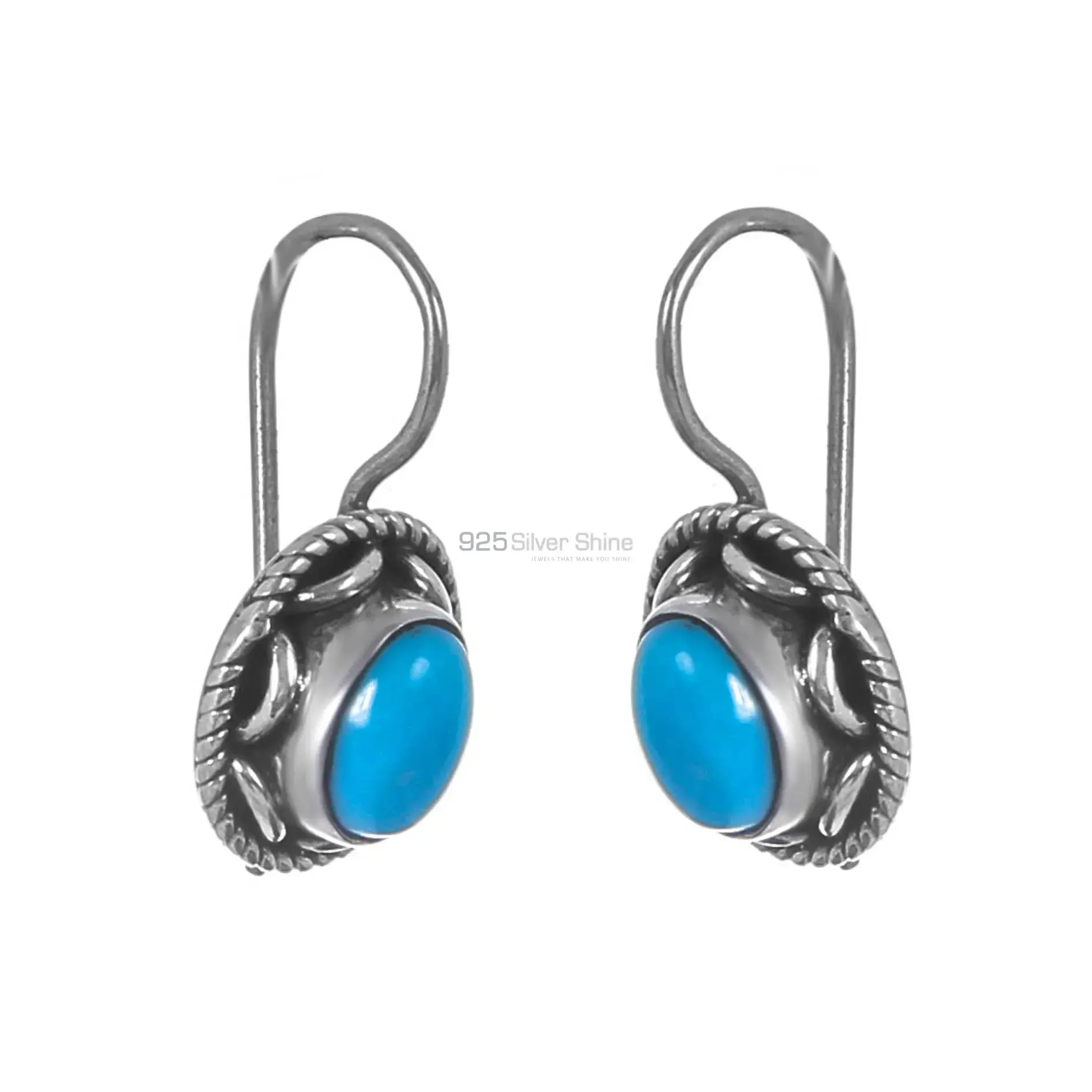 Blue Turquoise Gemstone Earrings In Fine 925 Sterling Silver 925SE315_2