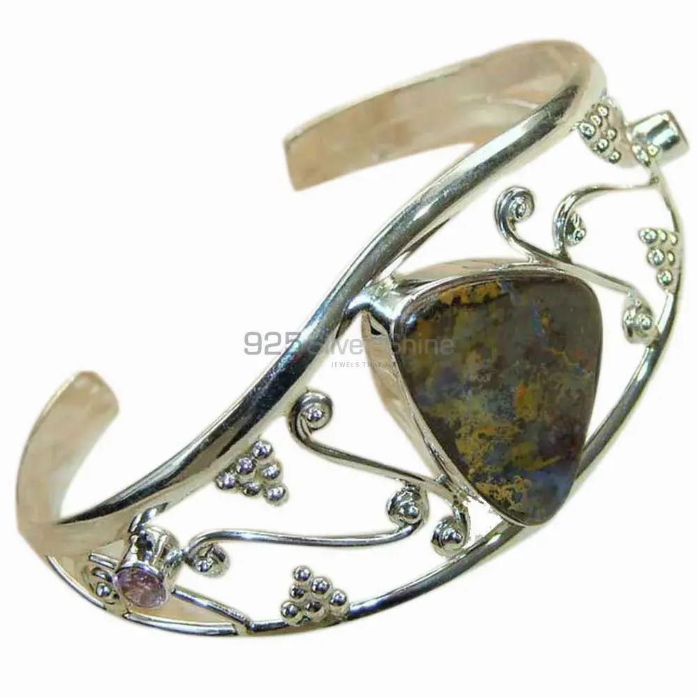 Border Opal Gemstone Cuff Bangles In Sterling Silver Jewelry 925SSB148