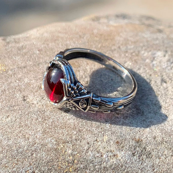 Garnet Birthstone Sterling Silver Oxidized Rings Jewelry SSR228_2